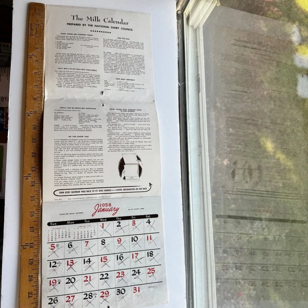 1958 Barton Christmas Holiday Dairy  Wall Calendar Coshocton Ohio Vintage 1950s - Picture 3 of 16